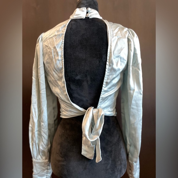 Satin High Neck Backless Blouse - Picture 5 of 13